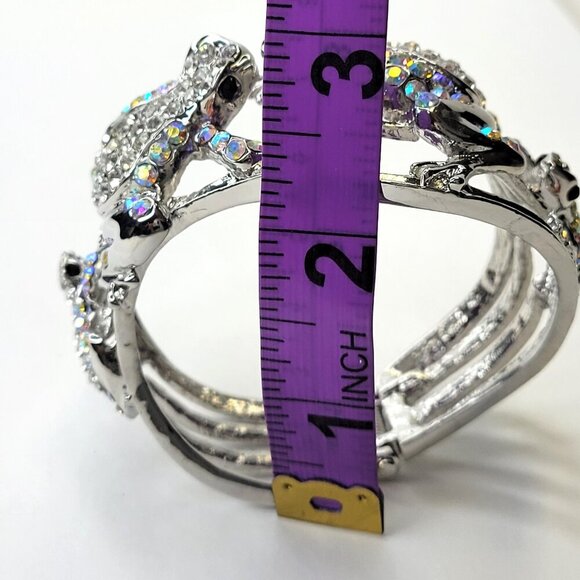 Silver Rhinestone Frog Lovers Cuff Bracelet - Picture 7 of 16
